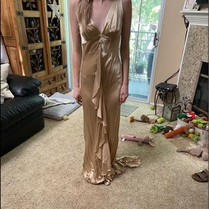 Champagne dress prom worn once dry cleaned Model is a size 2 dress is a size 7
